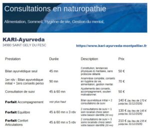 Tarifs naturopathie